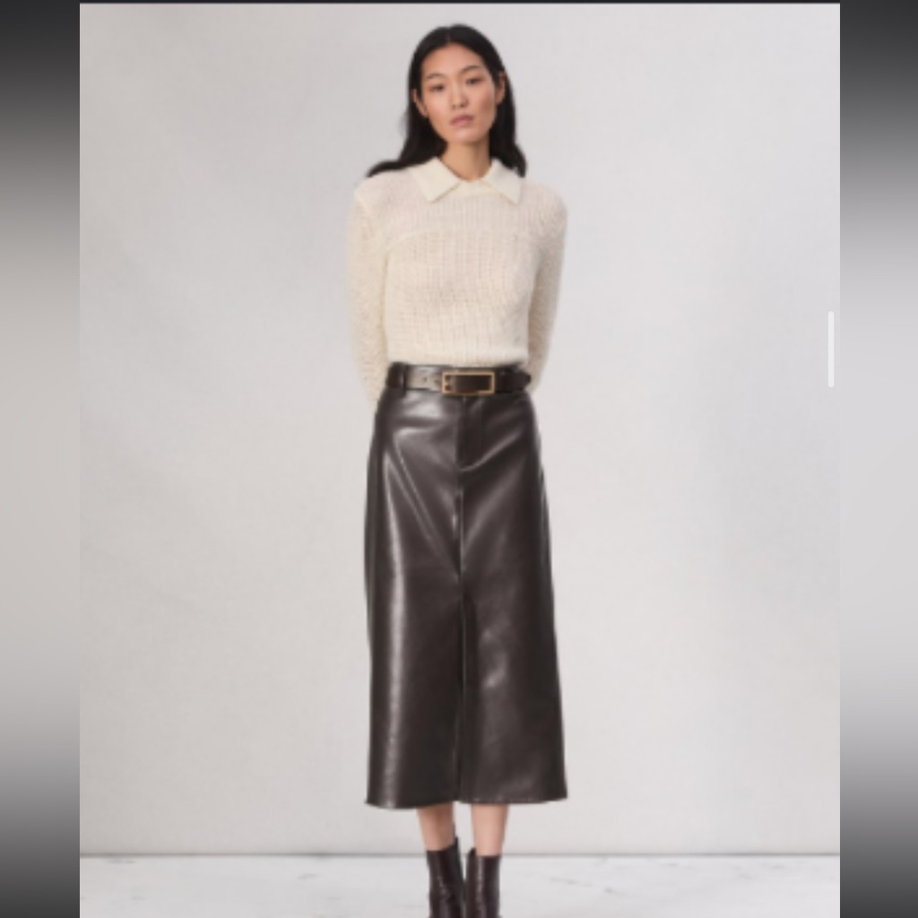 Rag & Bone Dark Brown Leather Midi Skirt